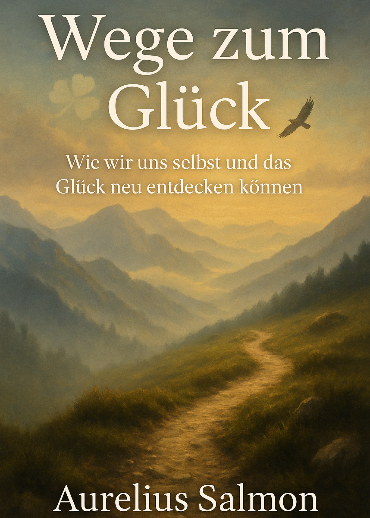 Aha-Momente Buch Geschenktipp Wege zum Glück Buch von Aurelius Salmon mit Berglandschaft und Vogel