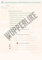 Babyplaner zum Ausdrucken mit Gesprächsnotizen für Hebamme und Ärztinnen von Wupperlike