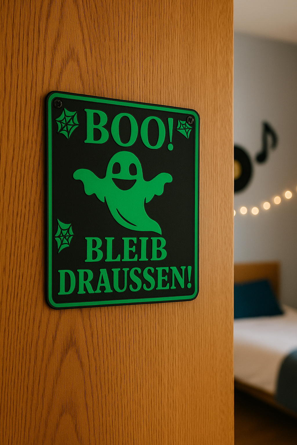 Boo bleib draussen Schild bestellen grün schwarz Tür Dekoration Geist Halloween Dekoschild