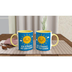 Bunte Keramiktasse Geschenkidee von Wupperlike mit sonnigem Smiley und Aufschrift ich strahle mit der Sonne