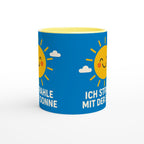 Bunte Keramiktasse Geschenkidee von Wupperlike mit strahlender Sonne und lachendem Gesicht