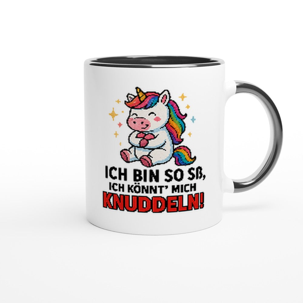 Einhorn Tasse mit Spruch Ich bin so süß ich könnt mich knuddeln von Wupperlike