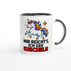 Einhorn Tasse mit Spruch Mir Reicht's ich geh Kuscheln von Wupperlike mit buntem Einhorn