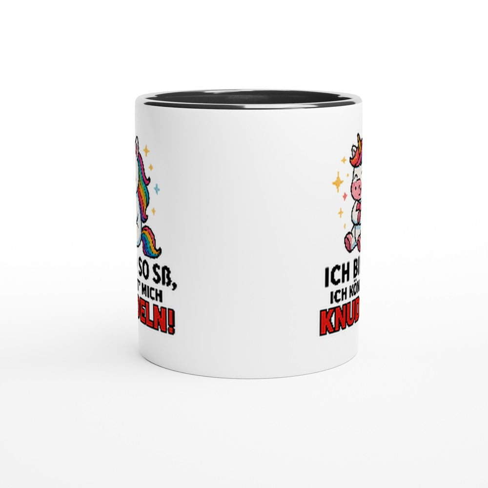 Weiße Einhorn Tasse mit Spruch und buntem Einhornmotiv von Wupperlike