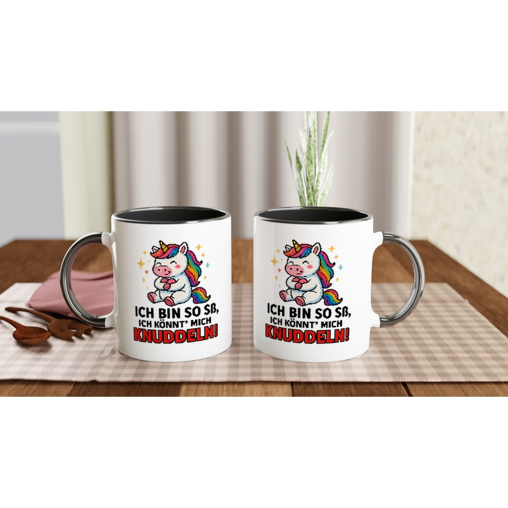 Einhorn Tasse mit Spruch Ich bin so süß ich könnt mich knuddeln von Wupperlike bedruckt