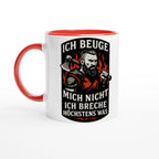 Weiße Wupperlike Tasse mit rotem Henkel und Aufdruck Geschenk für Kämpfer mit Rückgrat