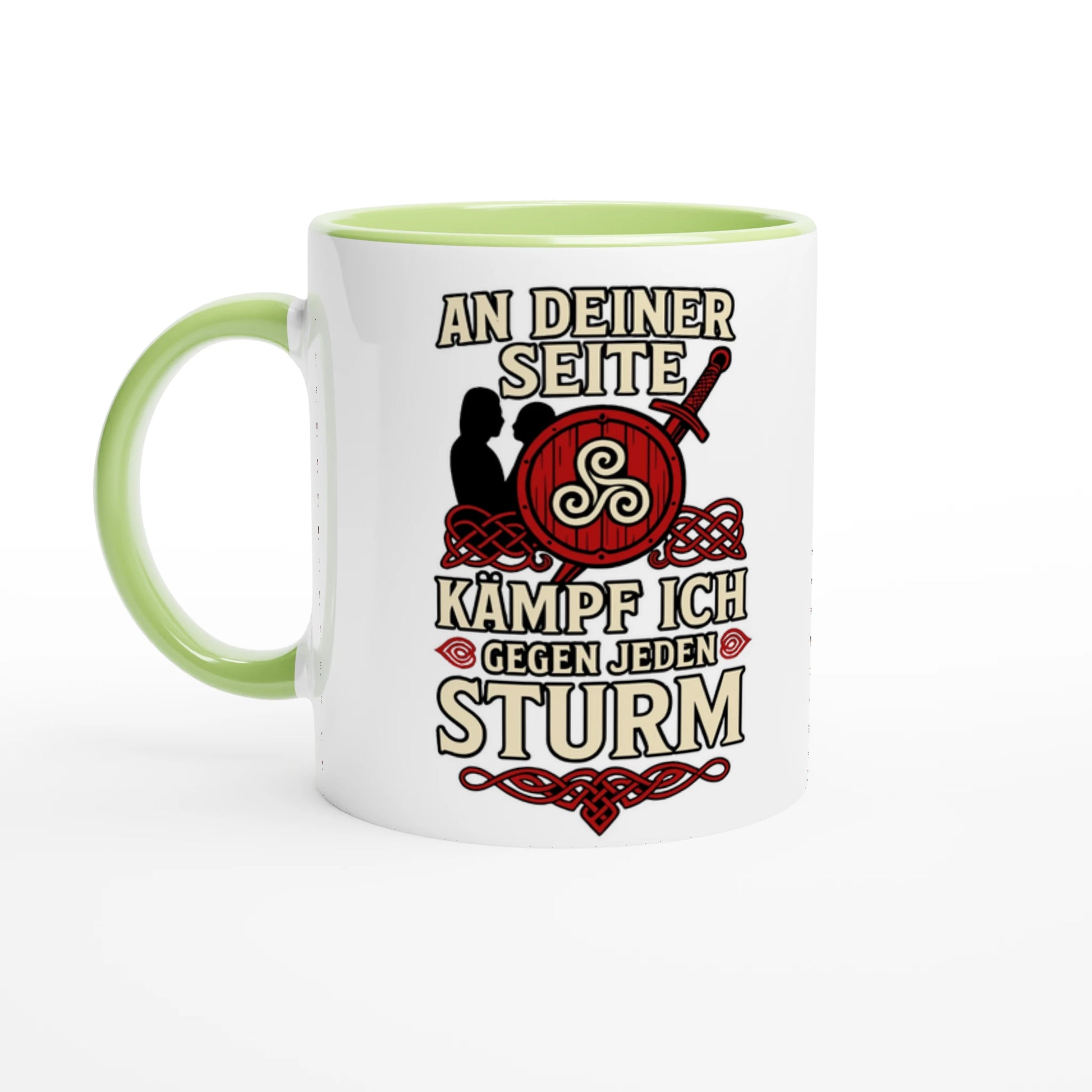 Wupperlike Tasse mit grünem Henkel und Spruch als Geschenk für Partnerin zum Kämpfen gegen jeden Sturm