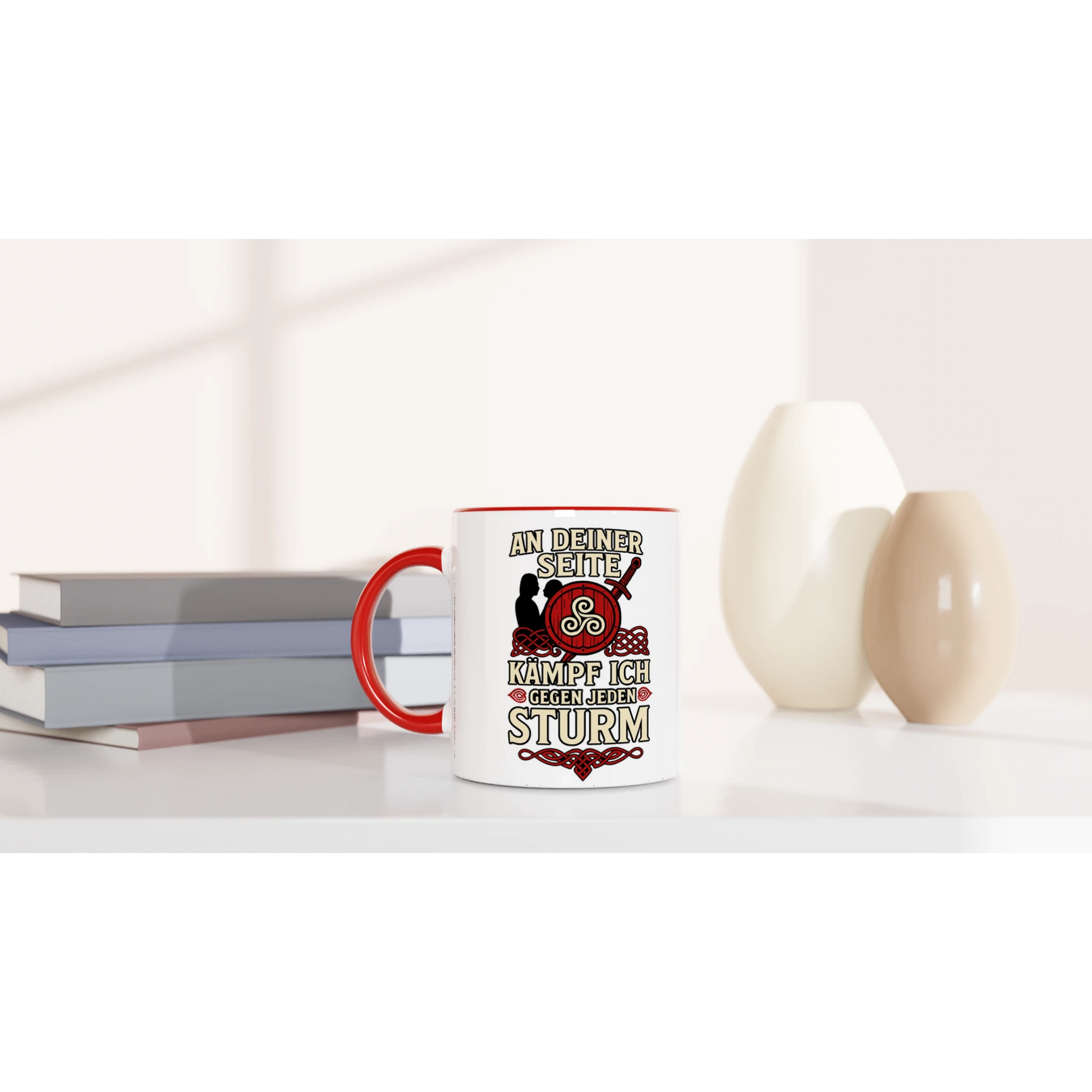 Weiße Wupperlike Tasse mit rotem Henkel und Aufdruck als Geschenk für Partnerin