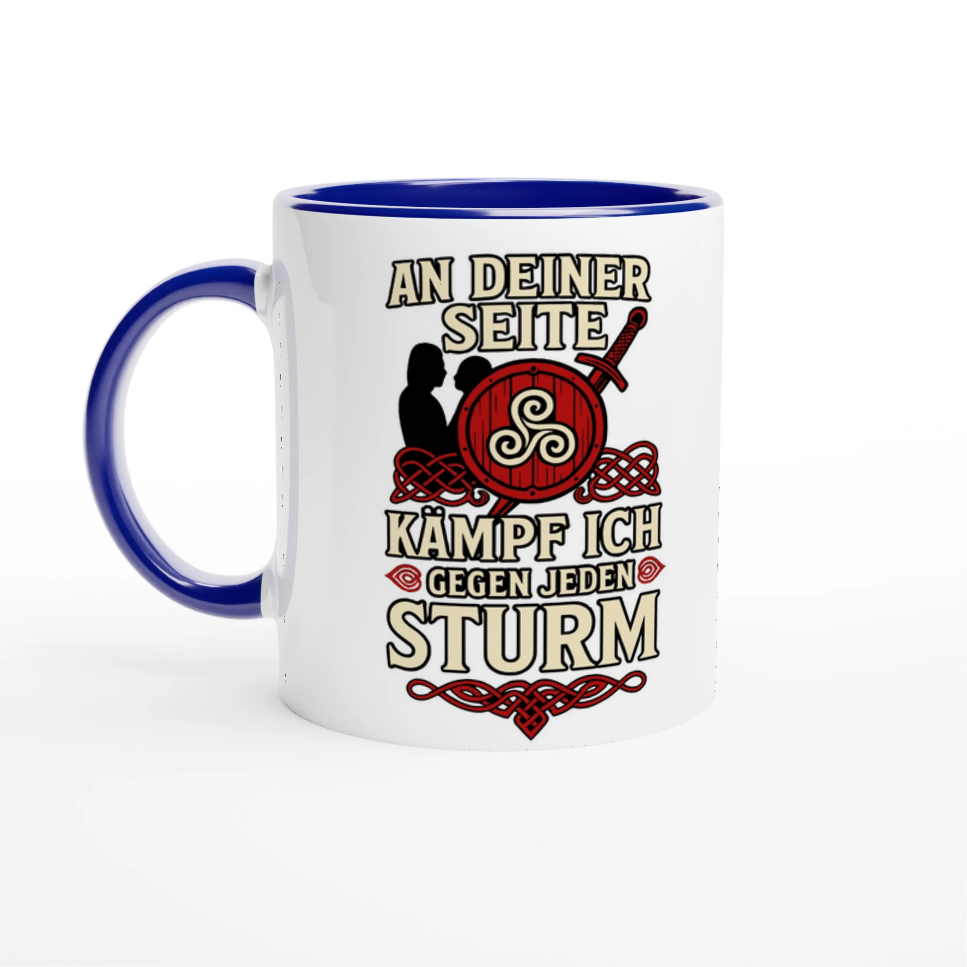 Wupperlike Tasse mit blauem Henkel und Aufdruck Geschenk für Partnerin An deiner Seite kämpf ich