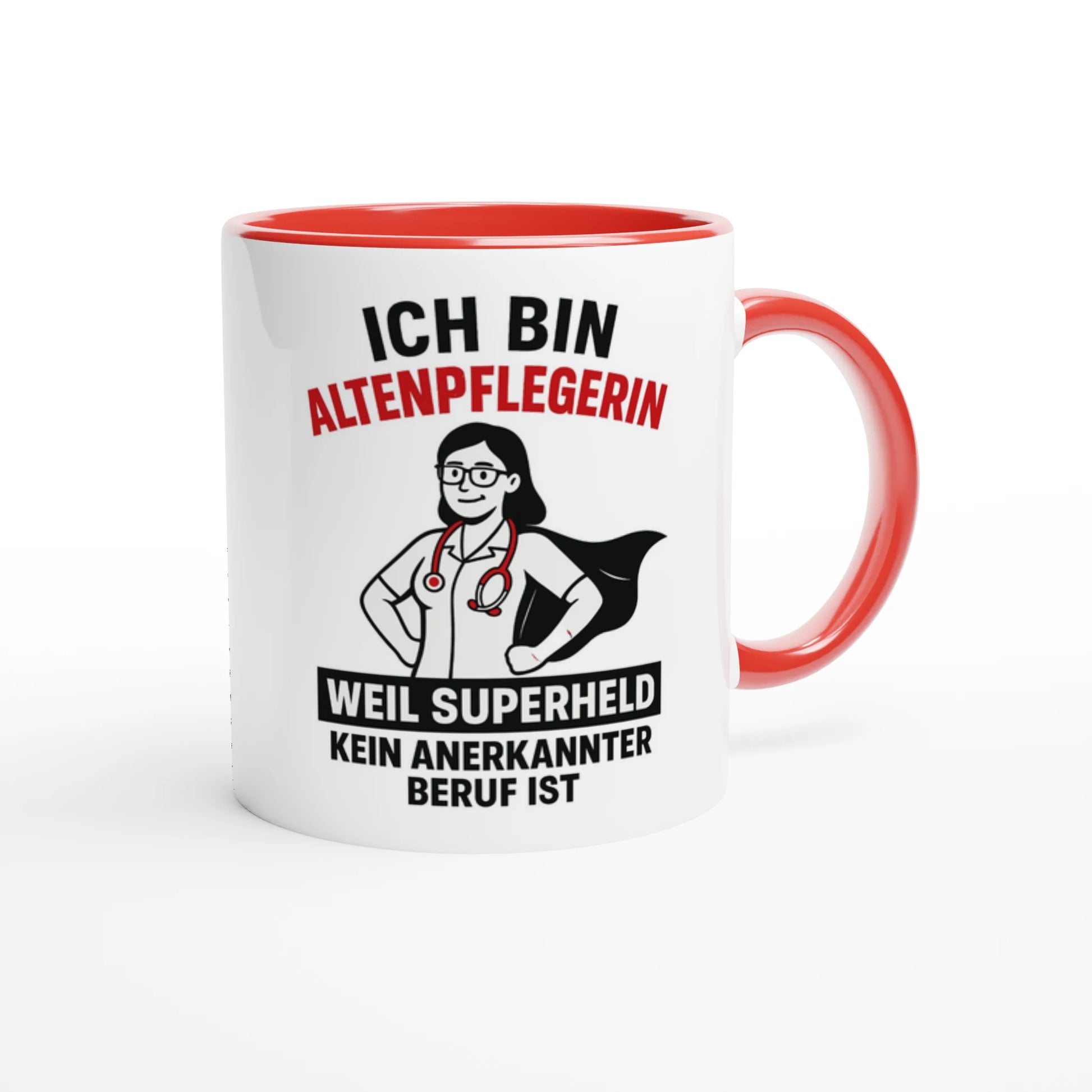 Wupperlike Tasse mit Aufschrift Geschenkidee für Altenpflegerinnen und Superheldenmotiv