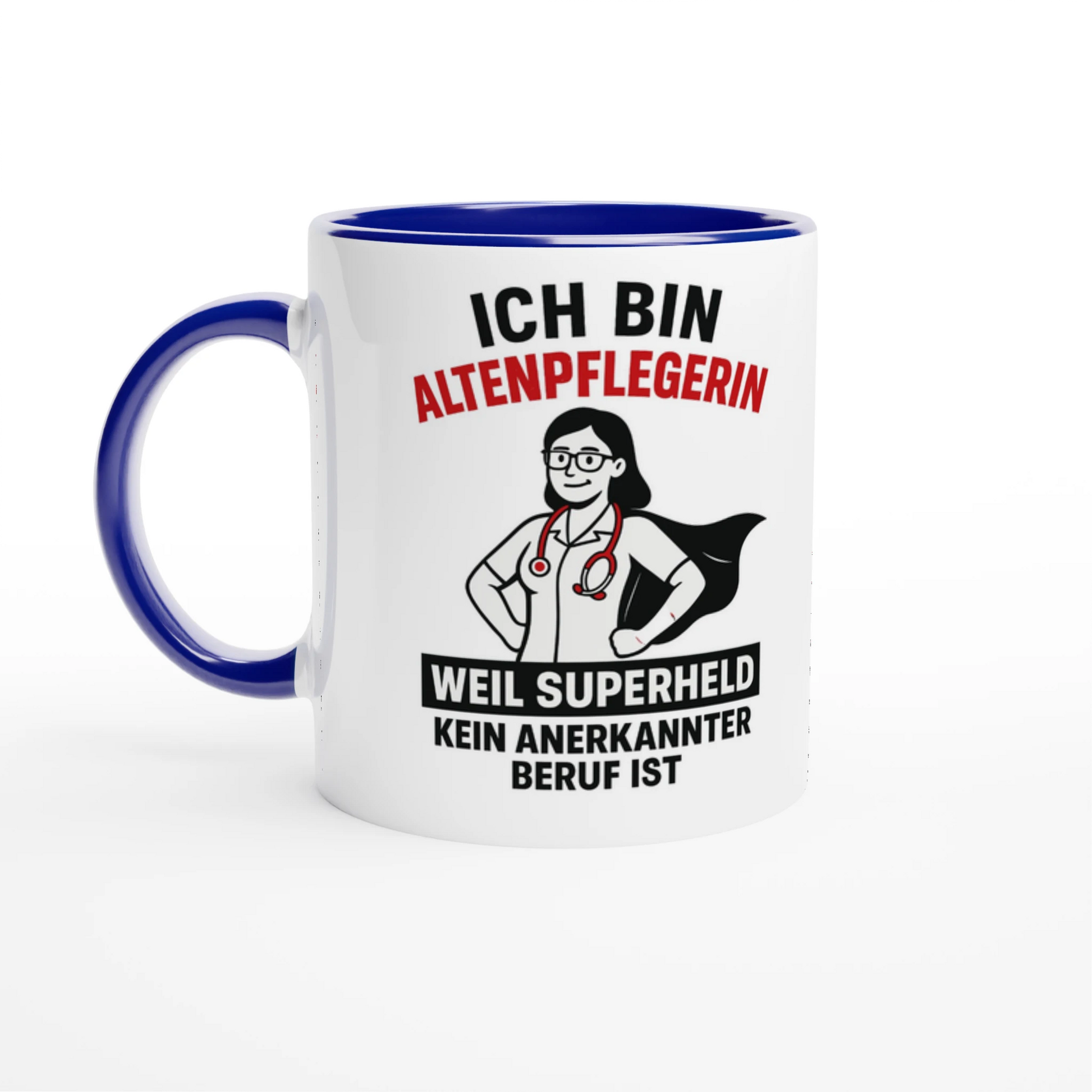 Wupperlike Tasse mit Spruch Ich bin Altenpflegerin Geschenkidee für Altenpflegerinnen in Weiß und Blau