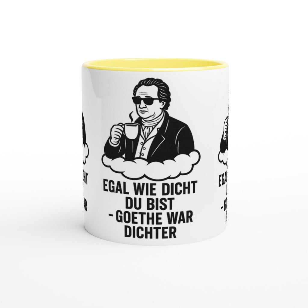 Geschenkidee Kaffeetasse witzig mit Goethe Spruch und gelbem Innenrand von Mein Shop