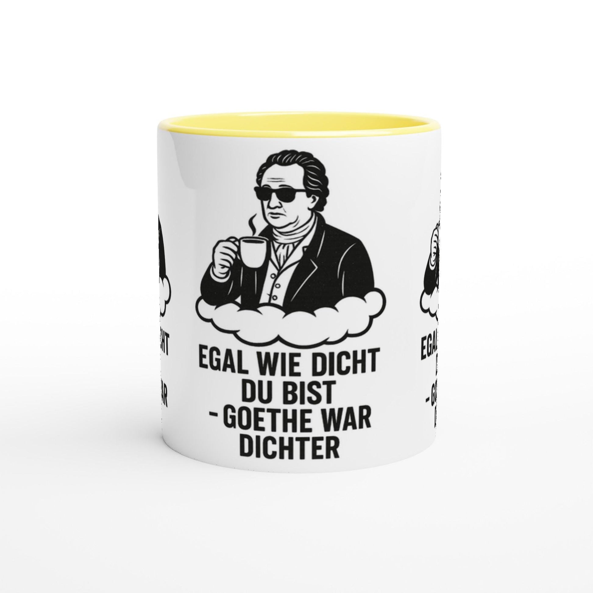 Geschenkidee Kaffeetasse witzig mit Goethe Spruch und gelbem Innenrand von Mein Shop