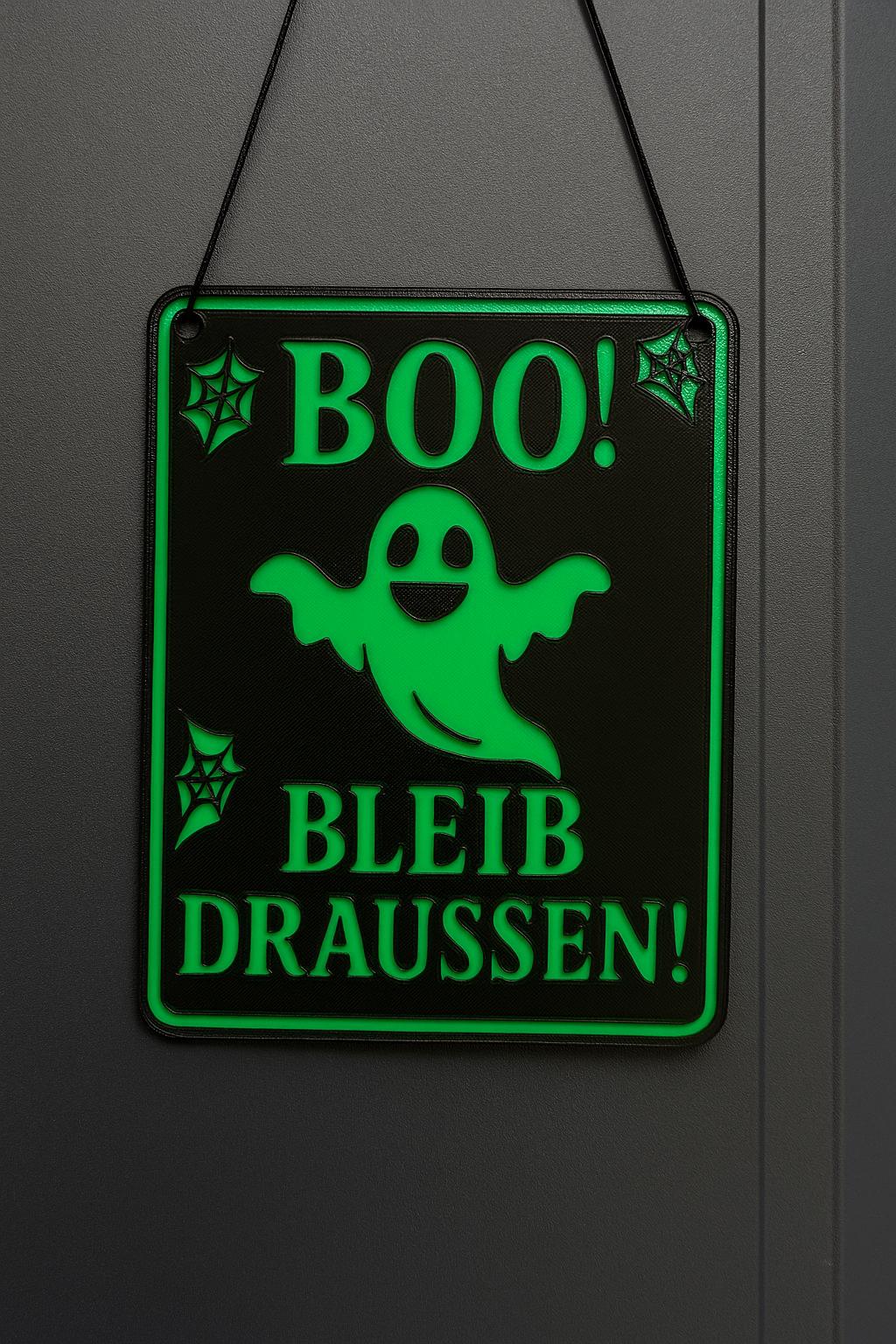 Halloween Schild "BOO! BLEIB DRAUSSEN!" – Gruselig, frech & vielseitig!