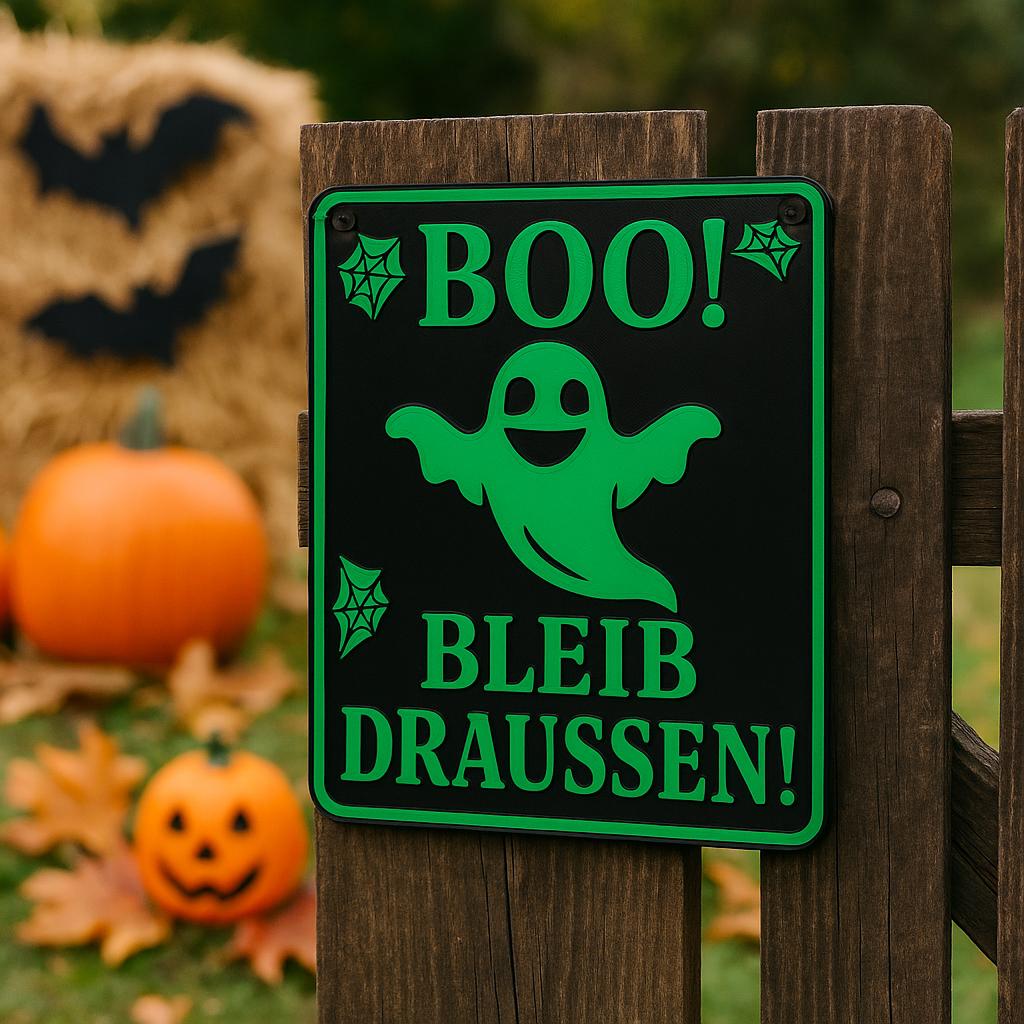 Halloween Schild "BOO! BLEIB DRAUSSEN!" – Gruselig, frech & vielseitig!
