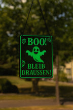 Halloween Schild "BOO! BLEIB DRAUSSEN!" – Gruselig, frech & vielseitig!