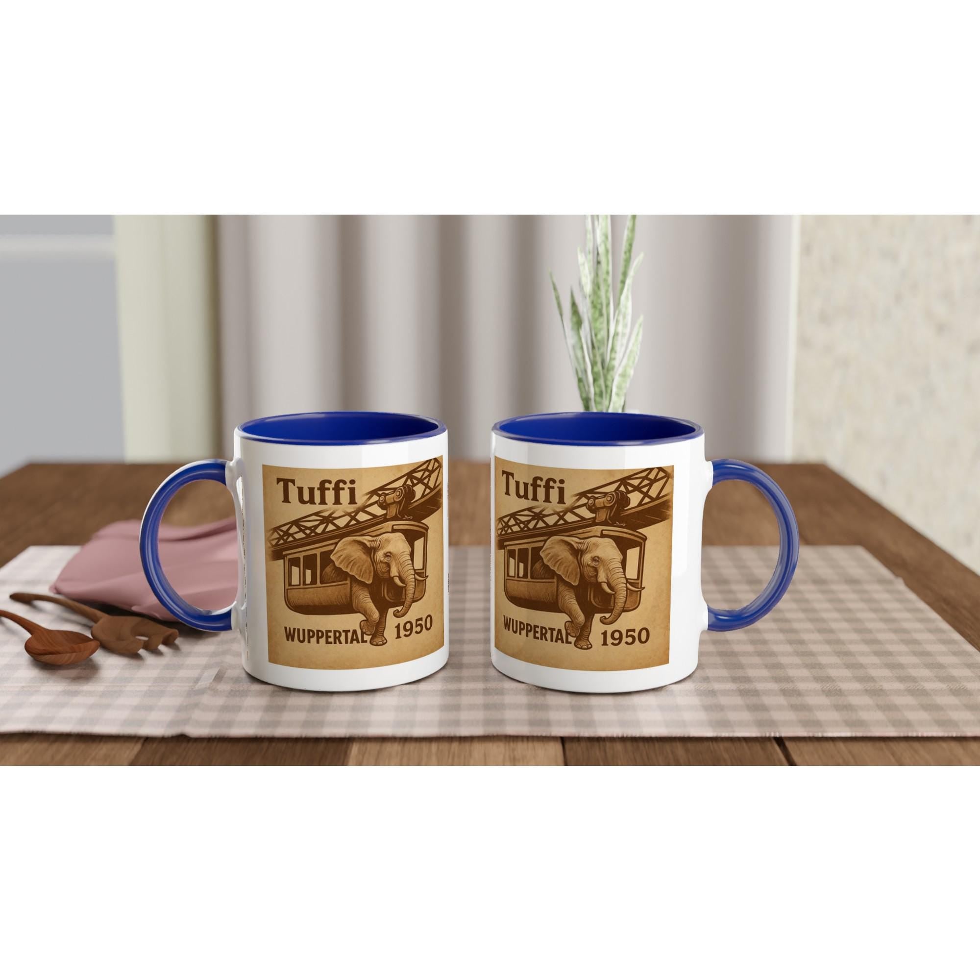 Tuffi Wuppertal Tasse – Vintage Sepia Illustration – Schwebebahn Elefant 1950 – Retro Stadtmotiv – Wuppertal Geschenk – Deutschland Souvenir