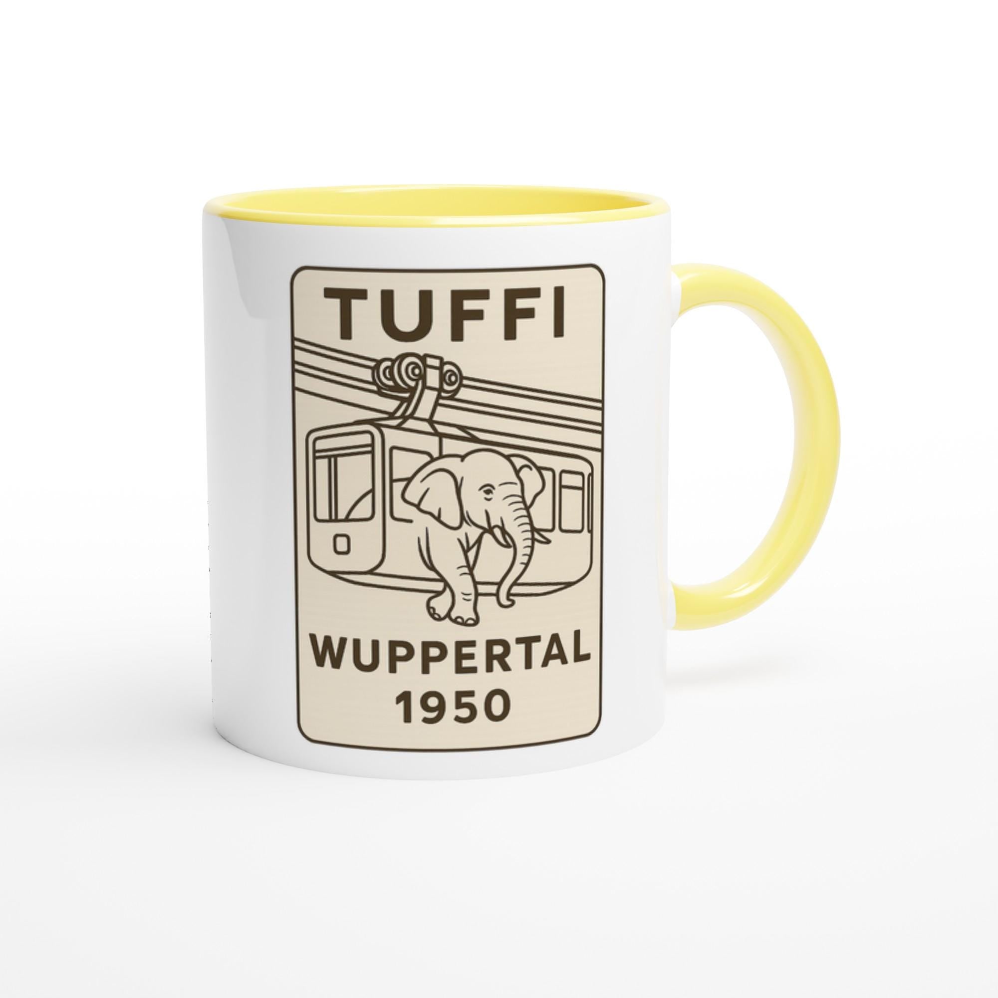 Tuffi Wuppertal Tasse – Minimal Line Art – Schwebebahn Elefant 1950 – Modernes Schwarz-Weiß Design – Wuppertal Geschenk – City Mug