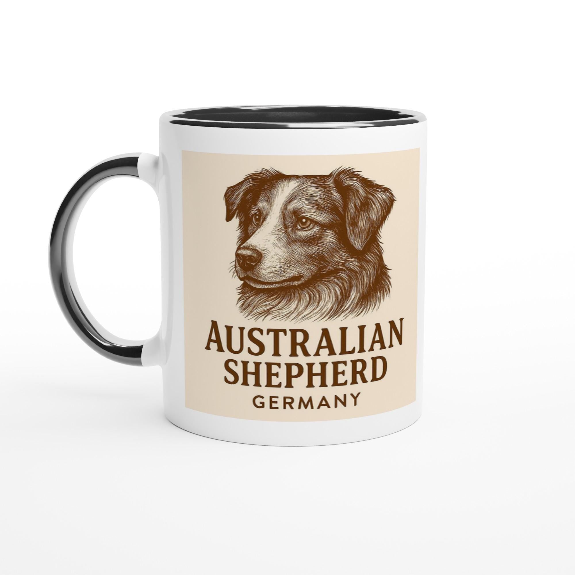 Australian Shepherd Tasse – Sepia Vintage Hundeportrait – Aussie Dog Mug – Hütehund Geschenk – Rasseporträt Deutschland – Premium Becher