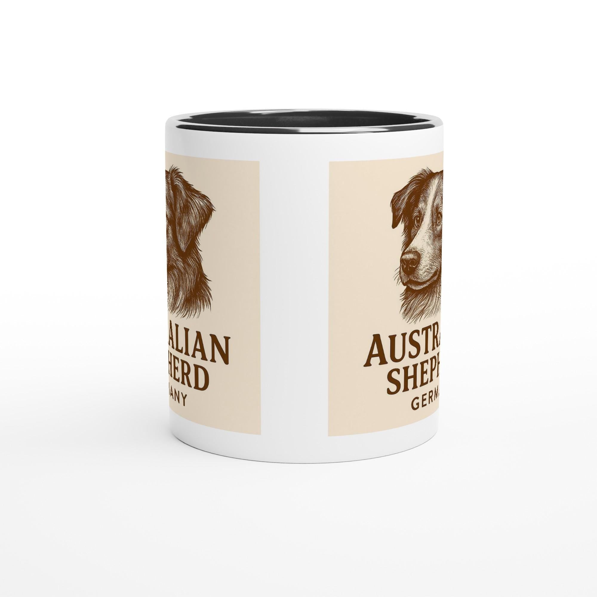 Australian Shepherd Tasse – Sepia Vintage Hundeportrait – Aussie Dog Mug – Hütehund Geschenk – Rasseporträt Deutschland – Premium Becher