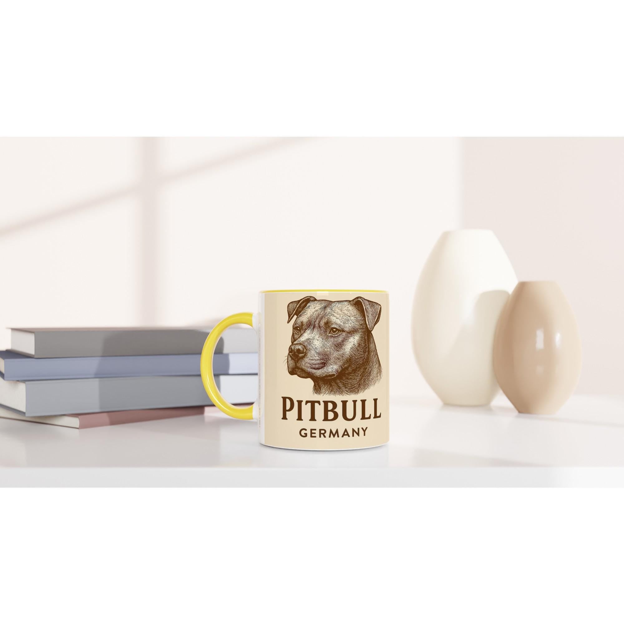 Pitbull Tasse – Vintage Sepia Hundeporträt – Pitbull Lovers Geschenk – Hunderasse Cup – Tierportrait Tasse – Dog Mug Germany