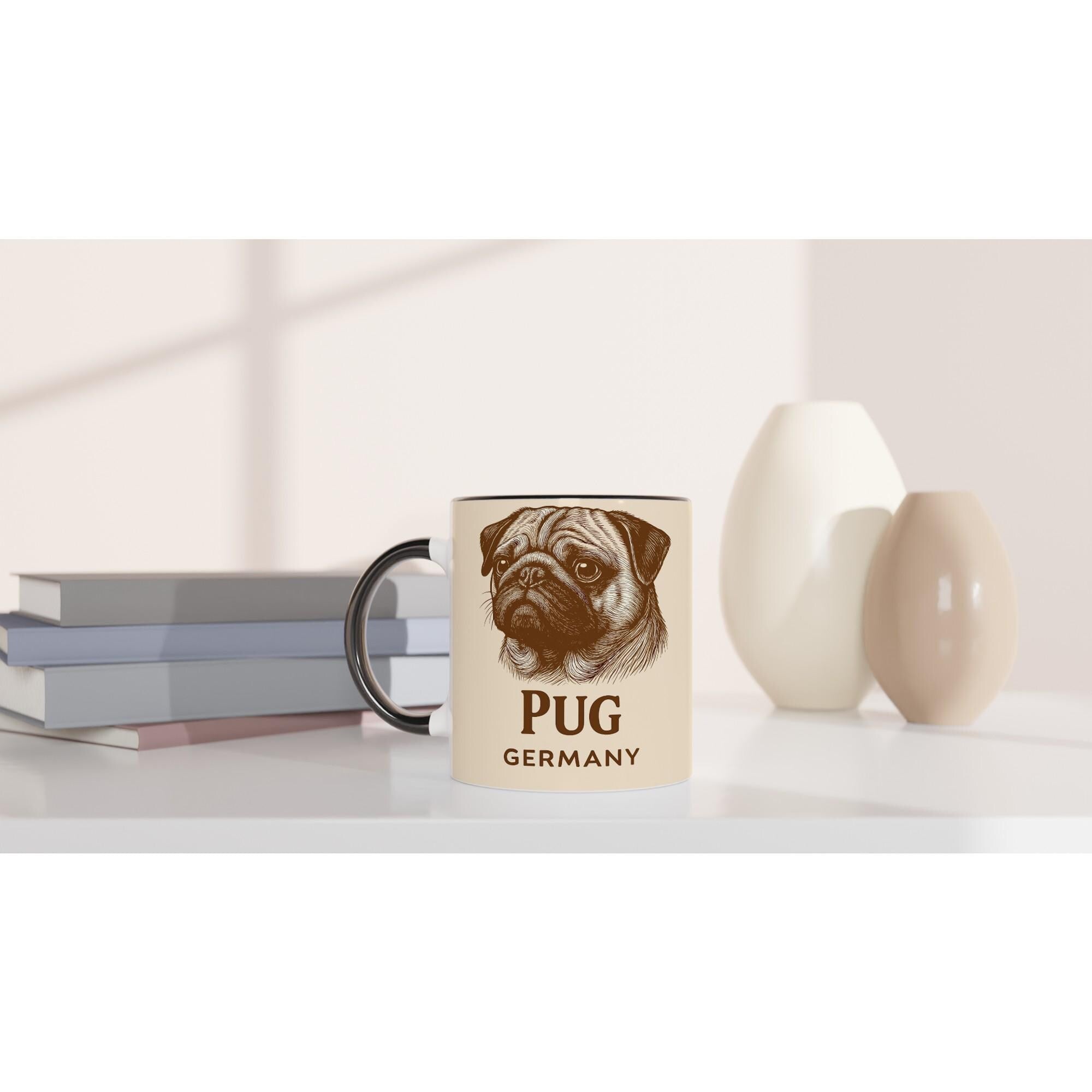 Mops Tasse – Vintage Sepia Hundeporträt – Pug Germany – Edle Hunde Tasse – Geschenk für Mops Besitzer – Haustier Portrait Kaffeebecher