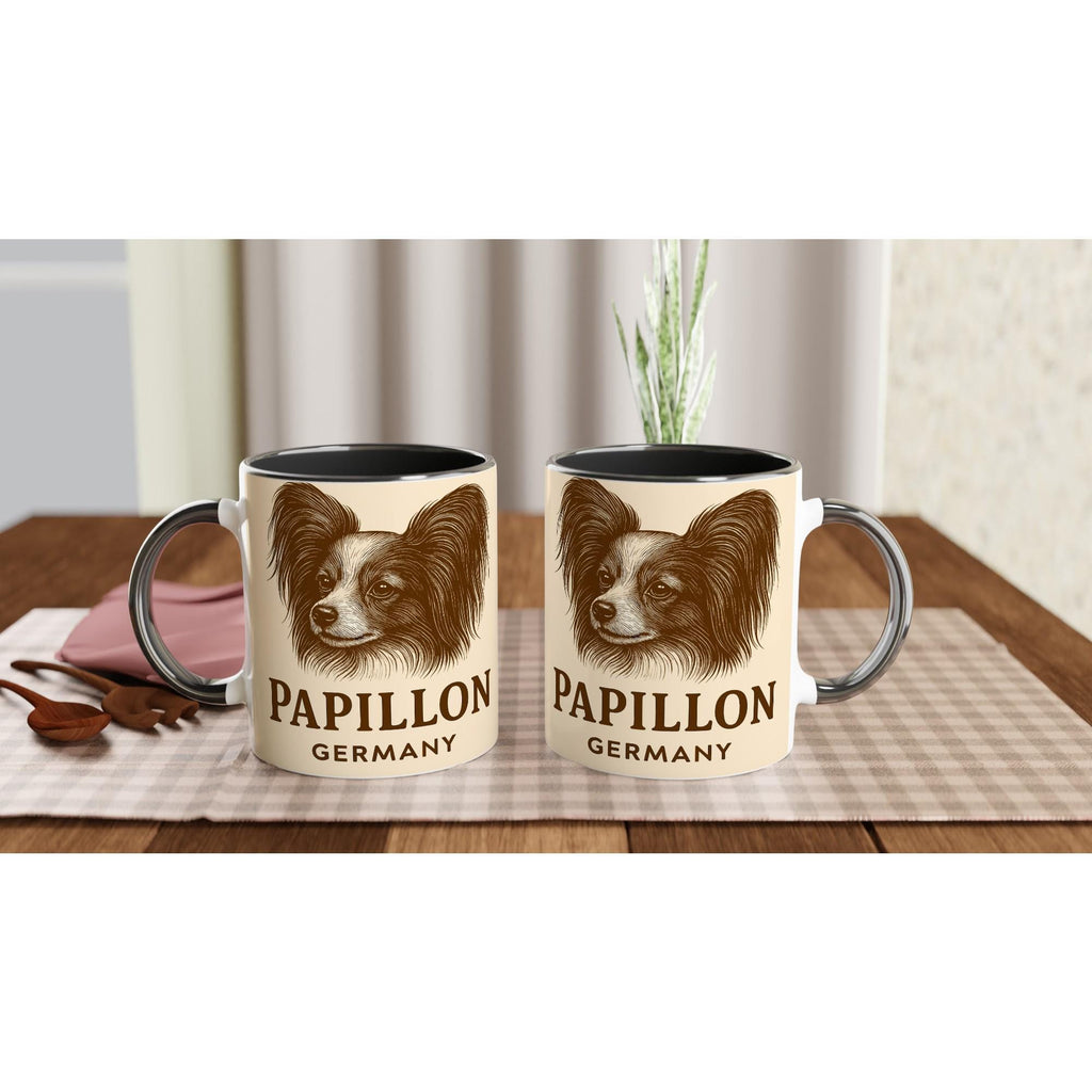 Papillon Tasse – Vintage Sepia Hundeportrait – Papillon Geschenk – Hundeliebhaber Becher – Rassehund Illustration – Premium Haustier Tasse