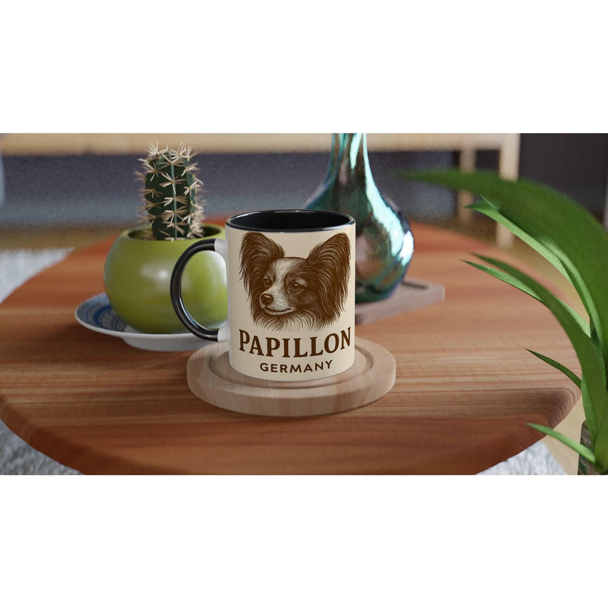 Papillon Tasse – Vintage Sepia Hundeportrait – Papillon Geschenk – Hundeliebhaber Becher – Rassehund Illustration – Premium Haustier Tasse