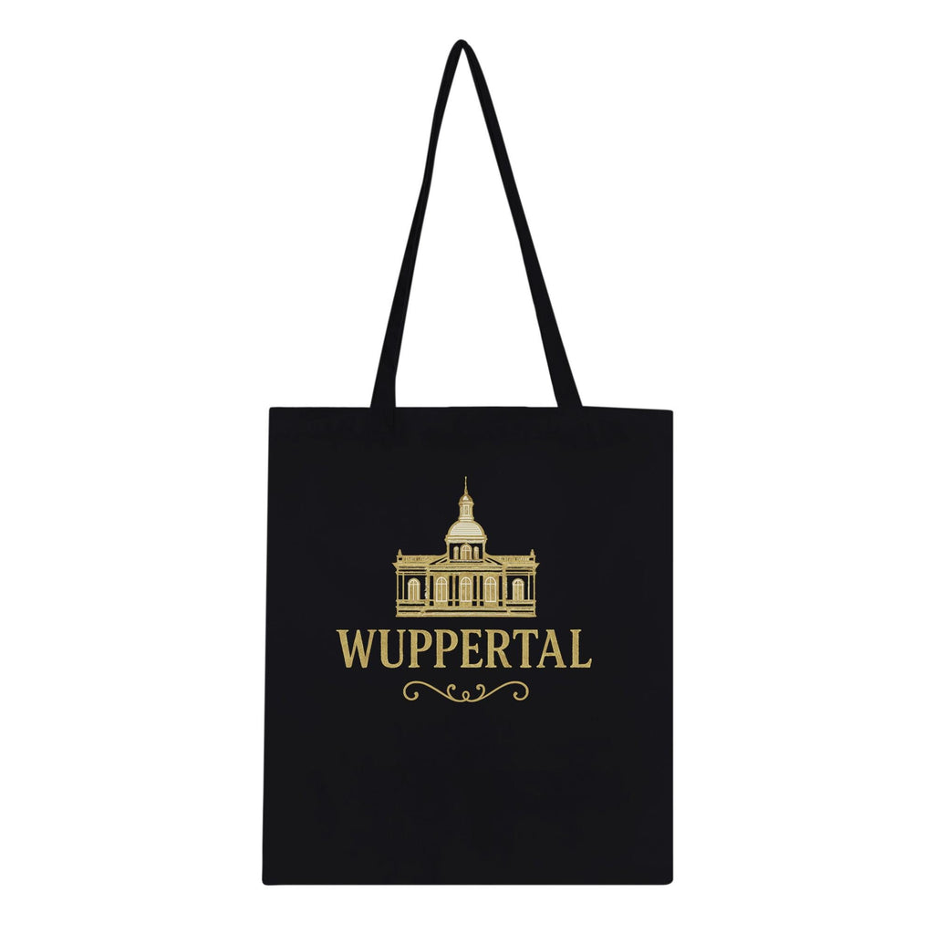 Wuppertal Tote Bag – Schwarze Premium Stofftasche mit Gold Print | Geschenk für Wuppertal Fans | Wiederverwendbare Einkaufstasche