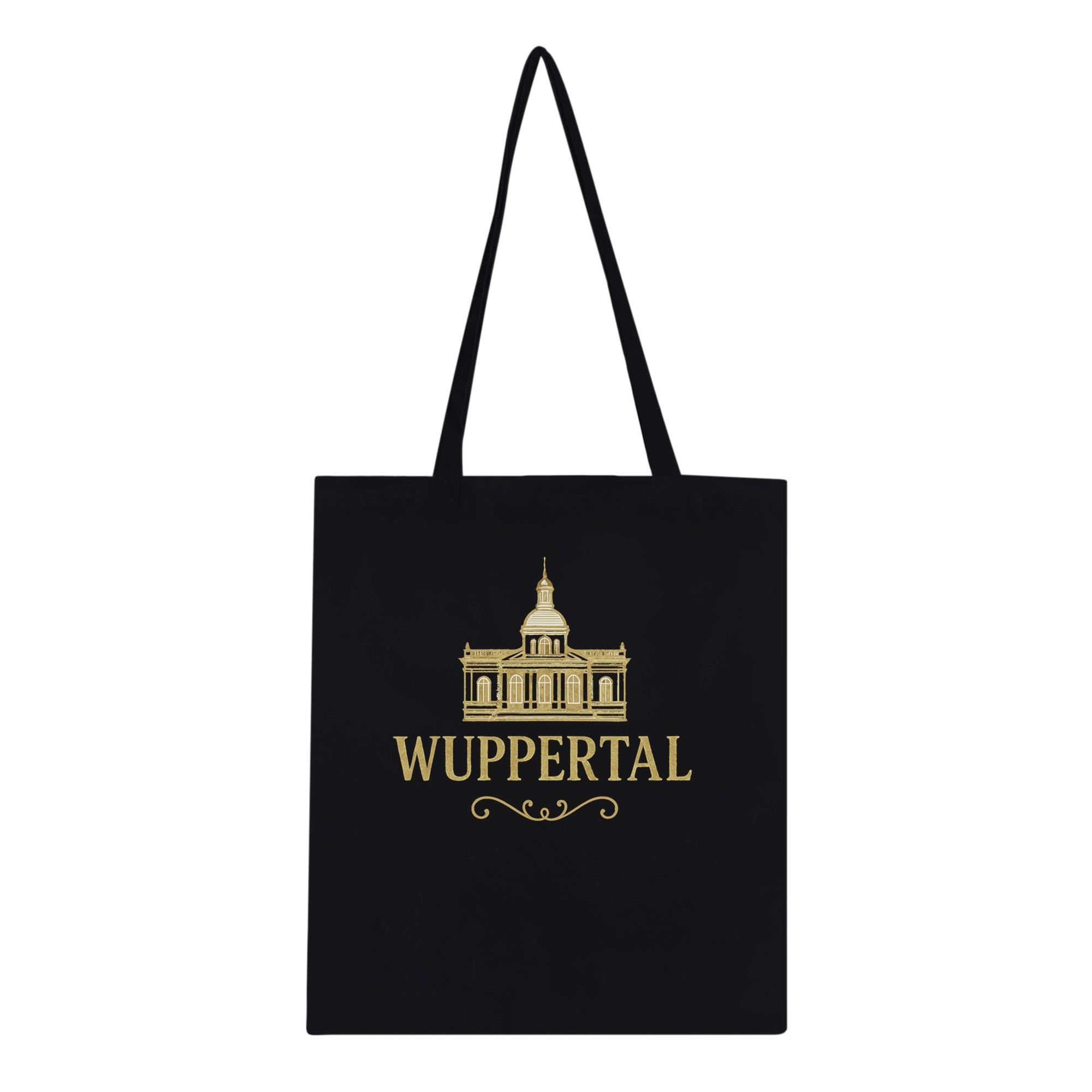 Wuppertal Tote Bag – Schwarze Premium Stofftasche mit Gold Print | Geschenk für Wuppertal Fans | Wiederverwendbare Einkaufstasche