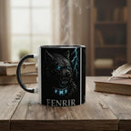 Fenrir Tasse – Nordische Mythologie Wolf – Wikinger Geschenk – Viking Mug mit Runen – Fenrir Wolf Illustration – Nordic Pagan Coffee Cup