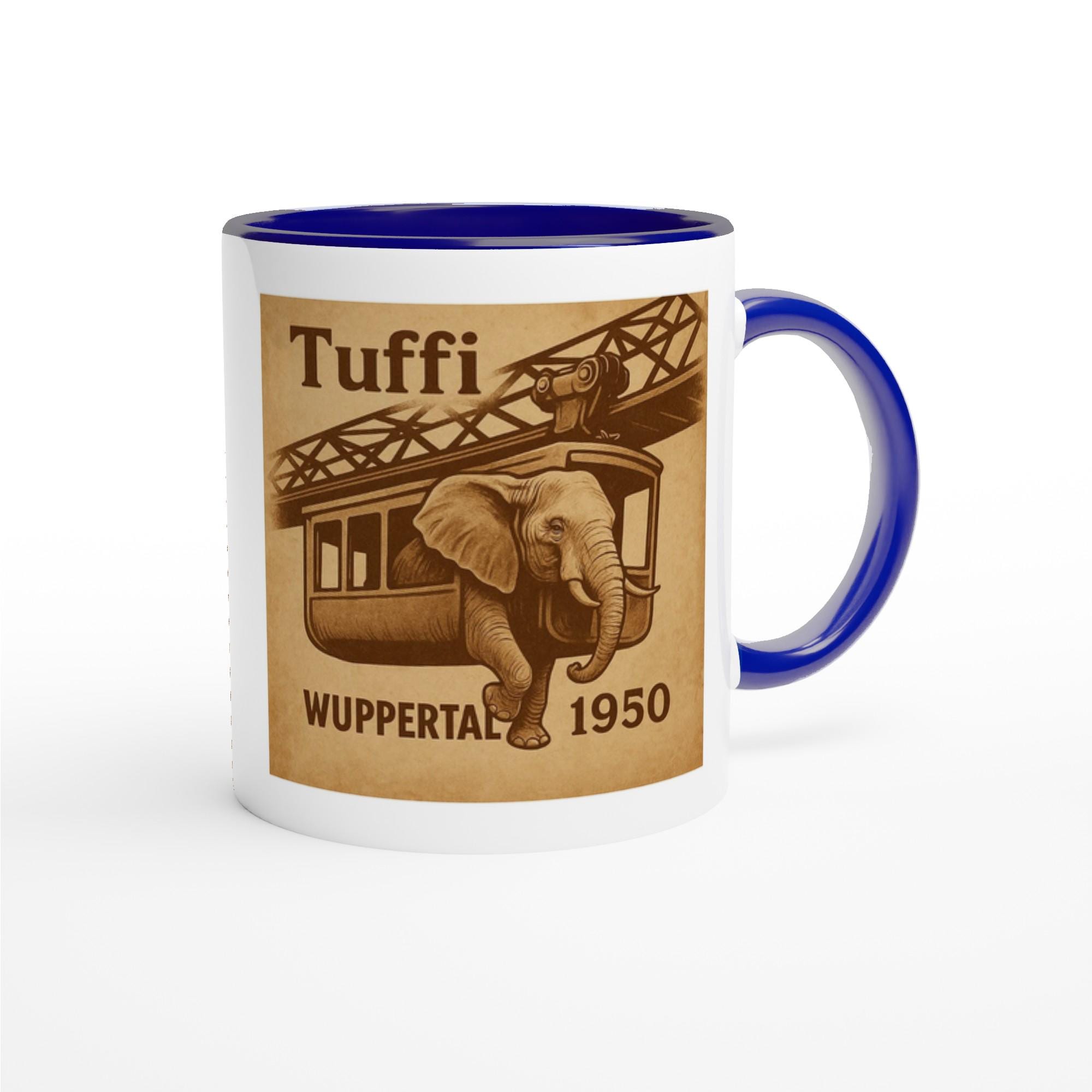 Tuffi Wuppertal Tasse – Vintage Sepia Illustration – Schwebebahn Elefant 1950 – Retro Stadtmotiv – Wuppertal Geschenk – Deutschland Souvenir