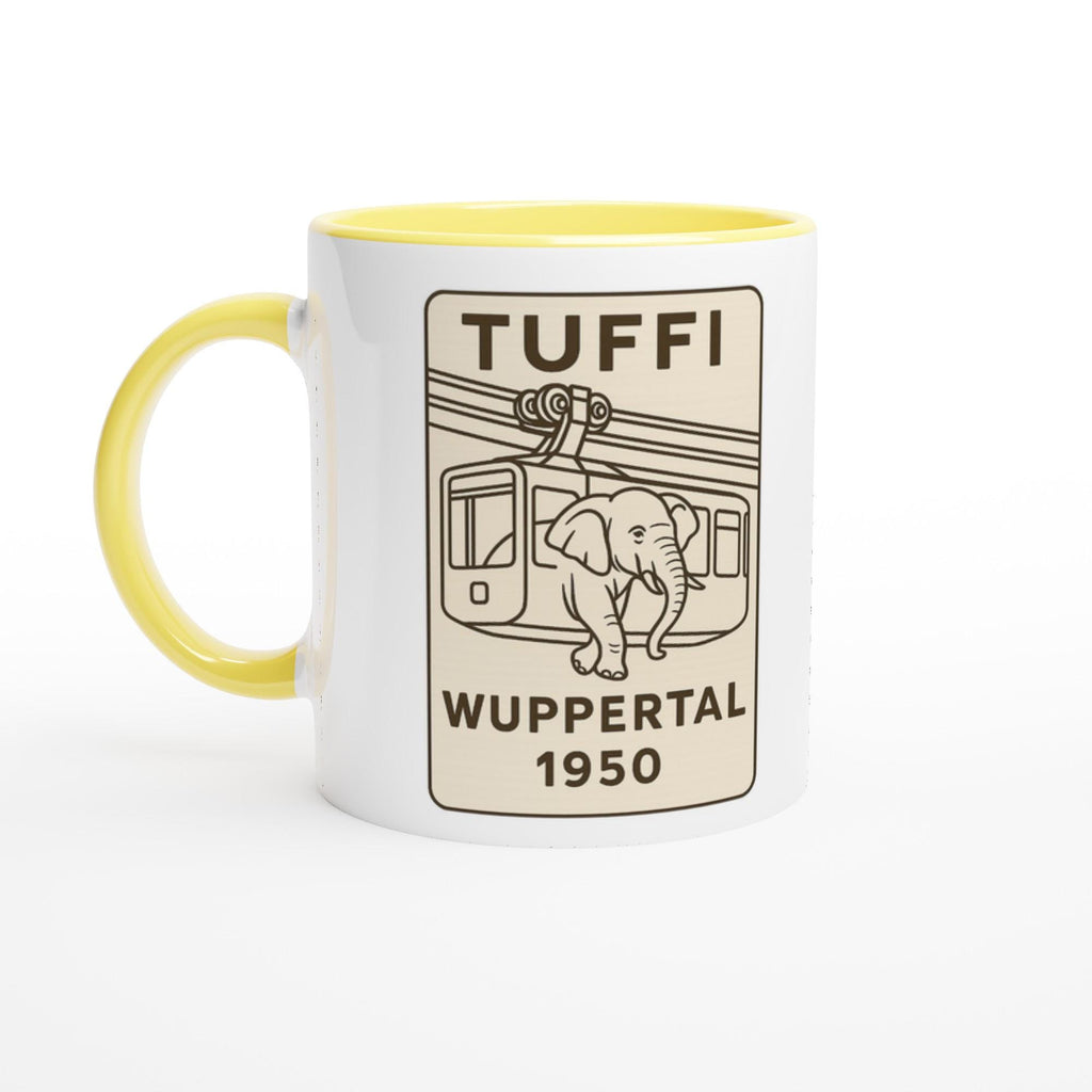 Tuffi Wuppertal Tasse – Minimal Line Art – Schwebebahn Elefant 1950 – Modernes Schwarz-Weiß Design – Wuppertal Geschenk – City Mug