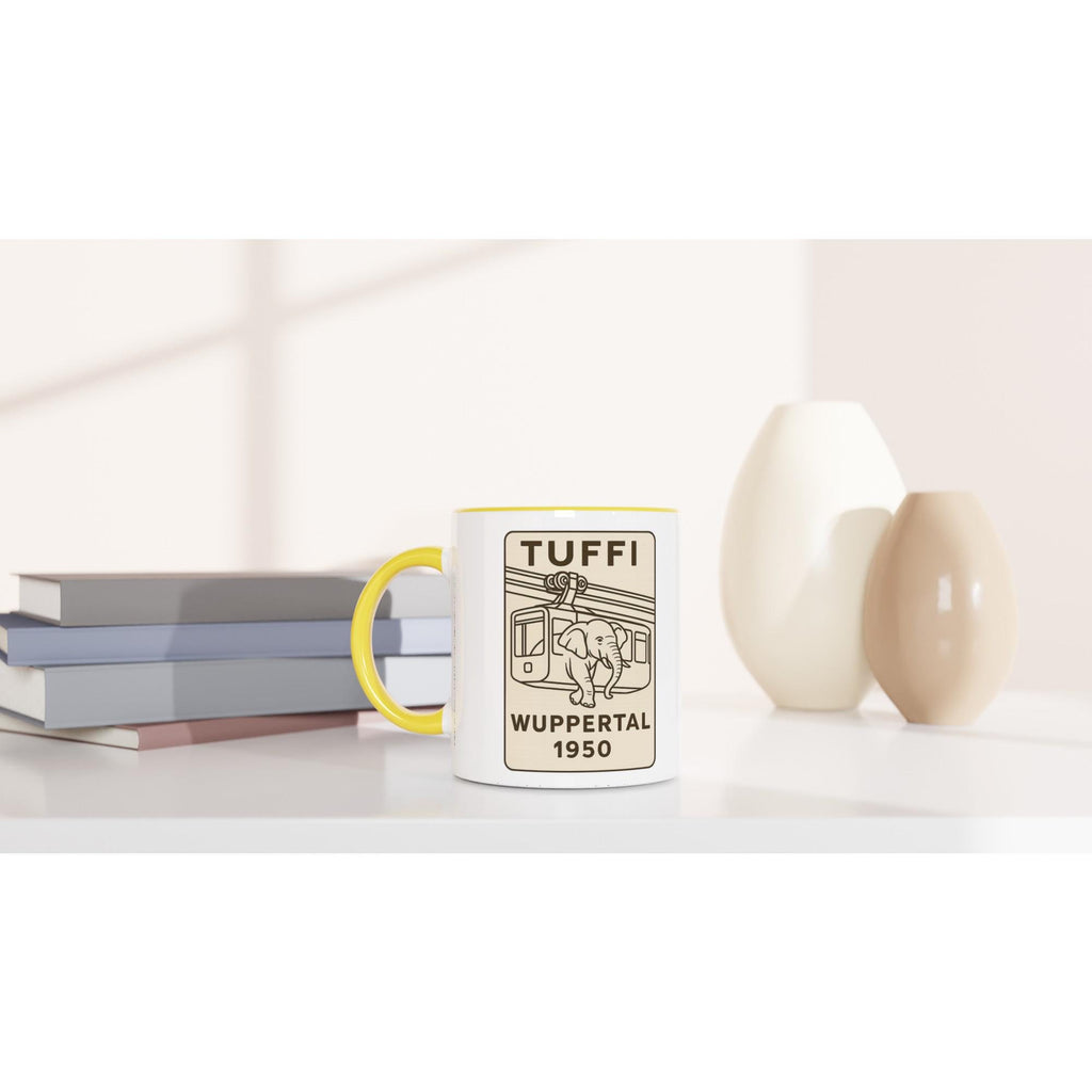 Tuffi Wuppertal Tasse – Minimal Line Art – Schwebebahn Elefant 1950 – Modernes Schwarz-Weiß Design – Wuppertal Geschenk – City Mug