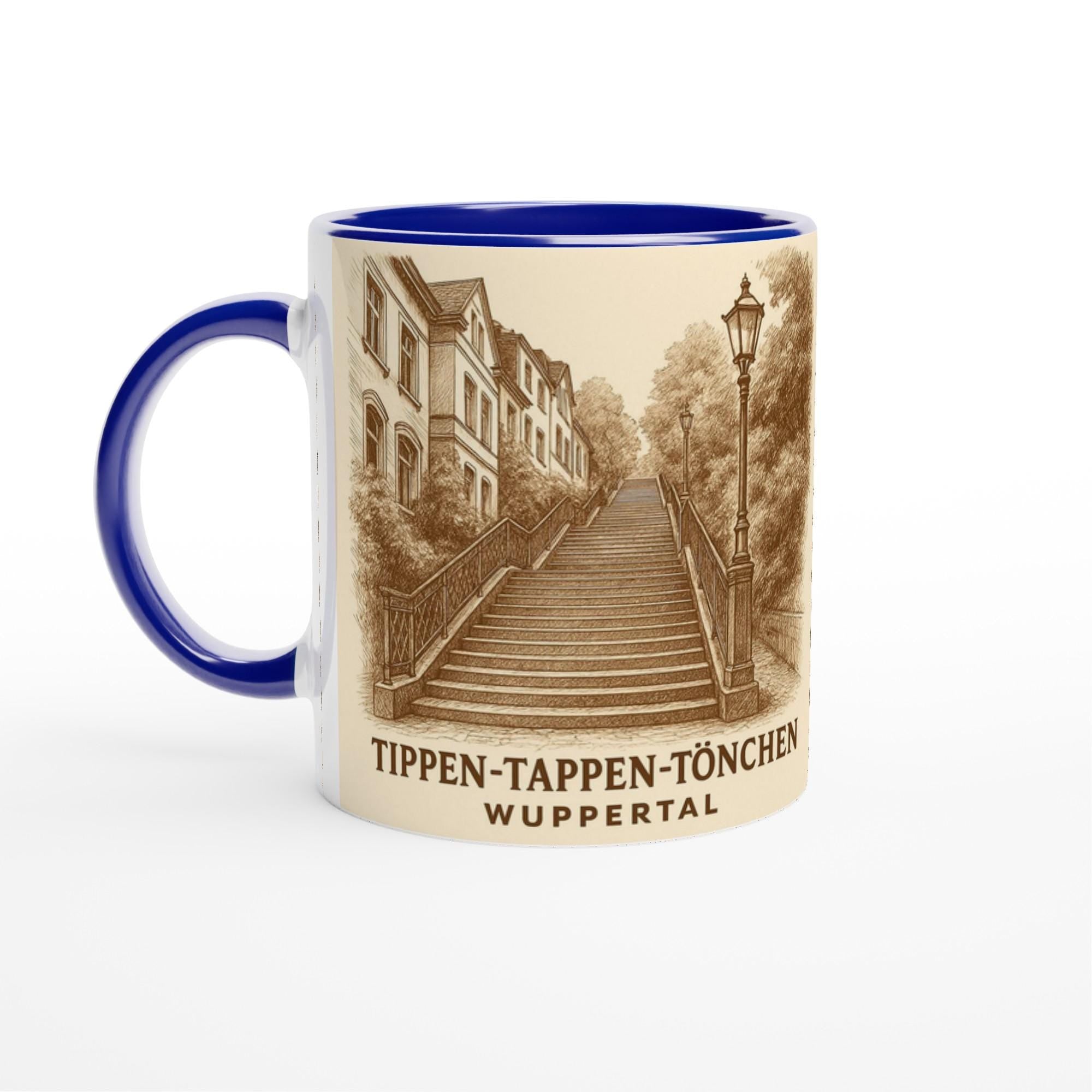 Tippen-Tappen-Tönchen Tasse – Wuppertal Treppe – Sepia Vintage Illustration – Wuppertal Geschenk – Städte Tasse – Architektur Mug