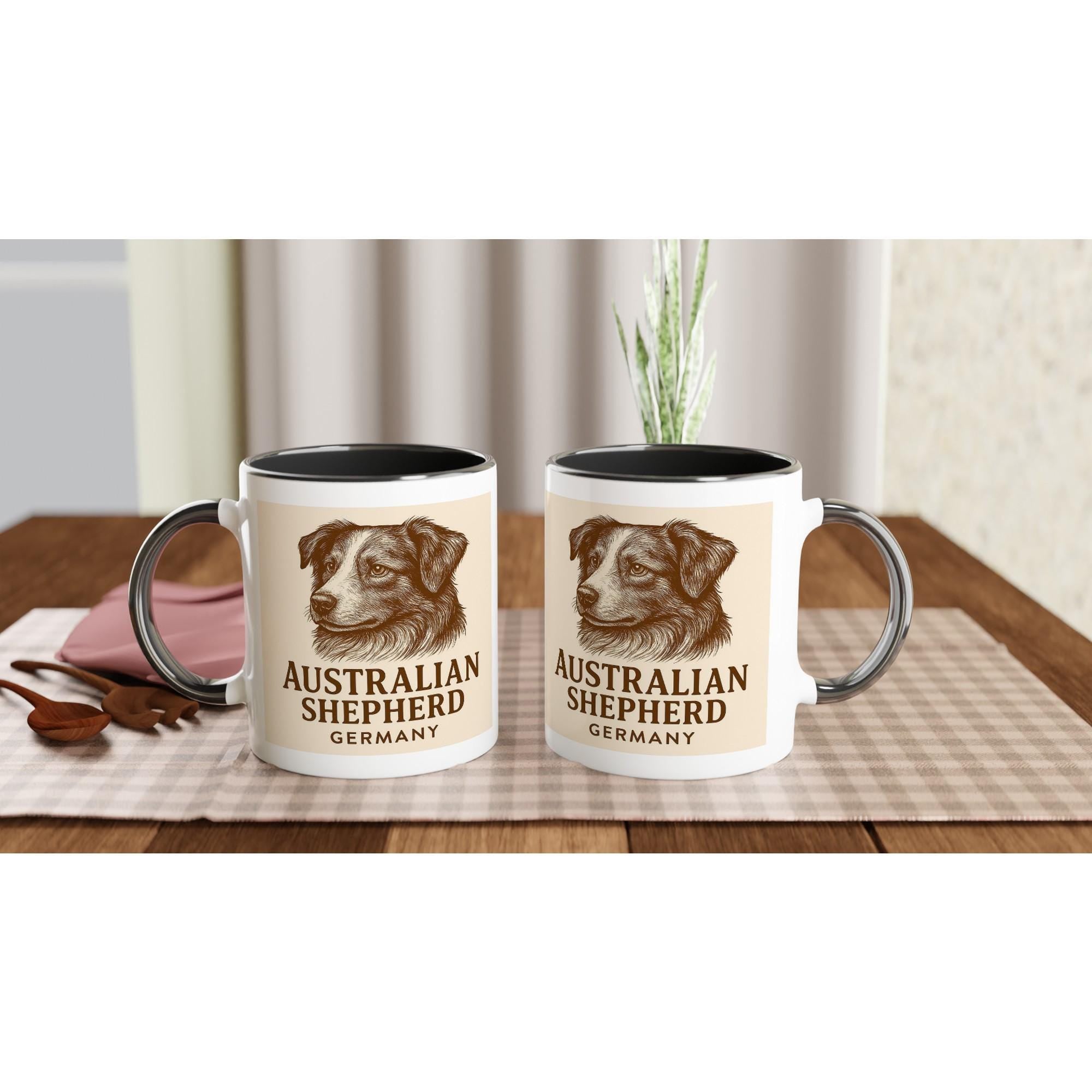 Australian Shepherd Tasse – Sepia Vintage Hundeportrait – Aussie Dog Mug – Hütehund Geschenk – Rasseporträt Deutschland – Premium Becher