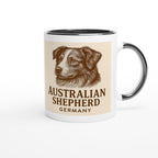 Australian Shepherd Tasse – Sepia Vintage Hundeportrait – Aussie Dog Mug – Hütehund Geschenk – Rasseporträt Deutschland – Premium Becher