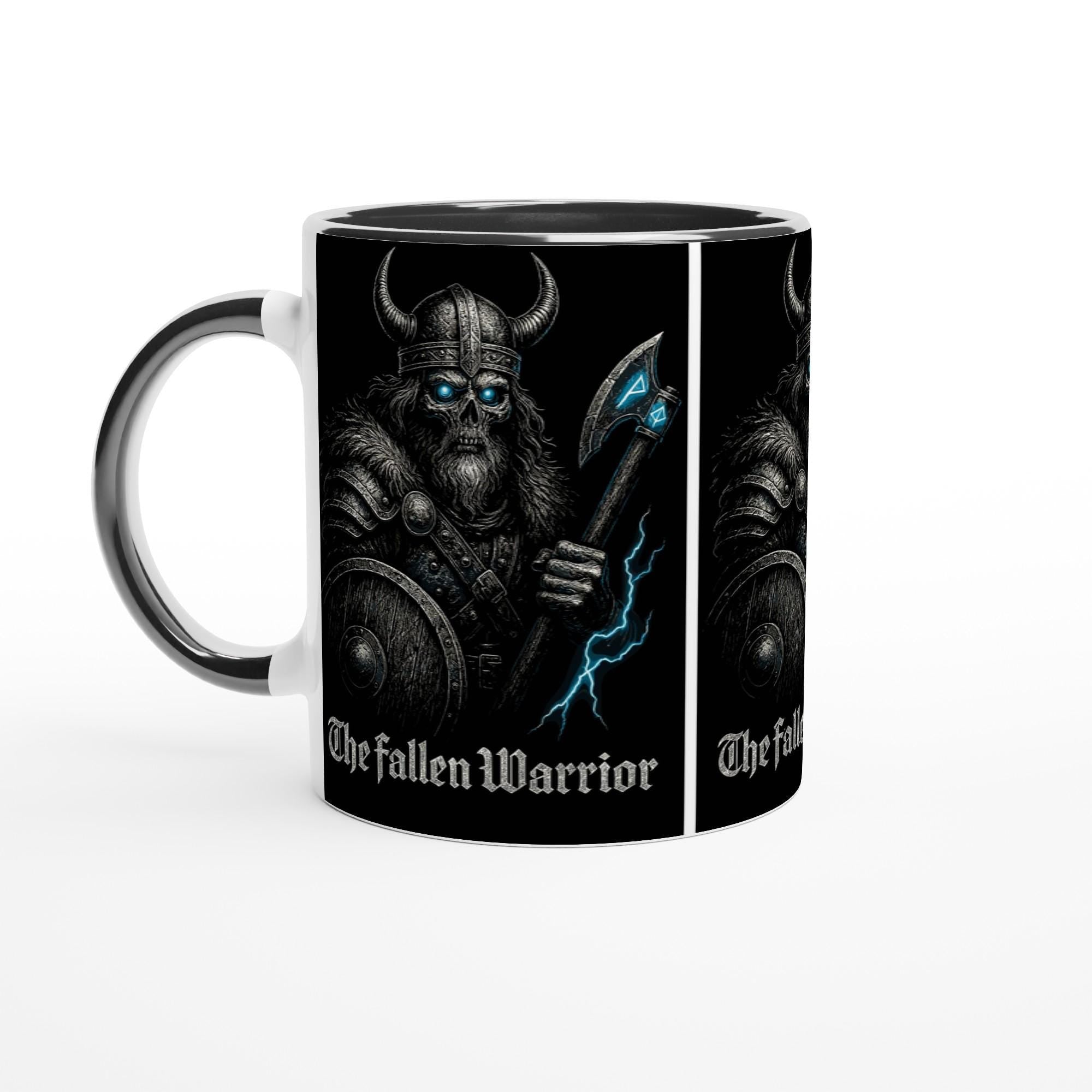 The Fallen Warrior Tasse – Dunkles Wikinger Motiv | Metal Art Geschenk | Nordische Mythologie Kaffeetasse | Schwarzer Premium Look