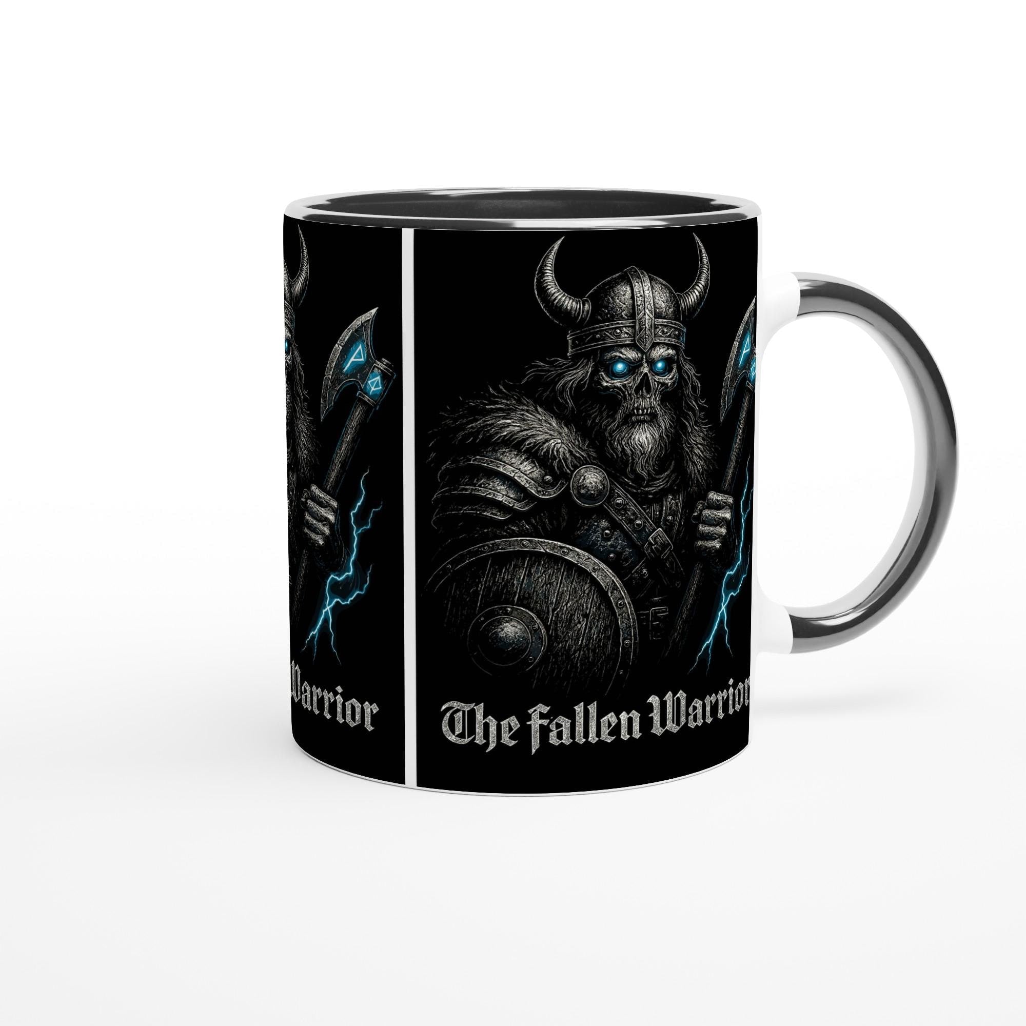 The Fallen Warrior Tasse – Dunkles Wikinger Motiv | Metal Art Geschenk | Nordische Mythologie Kaffeetasse | Schwarzer Premium Look