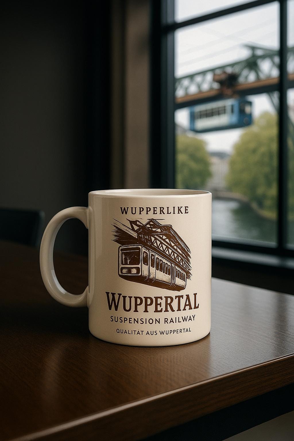 Tuffi Wuppertal Tasse – Minimal Line Art – Schwebebahn Elefant 1950 – Modernes Schwarz-Weiß Design – Wuppertal Geschenk – City Mug