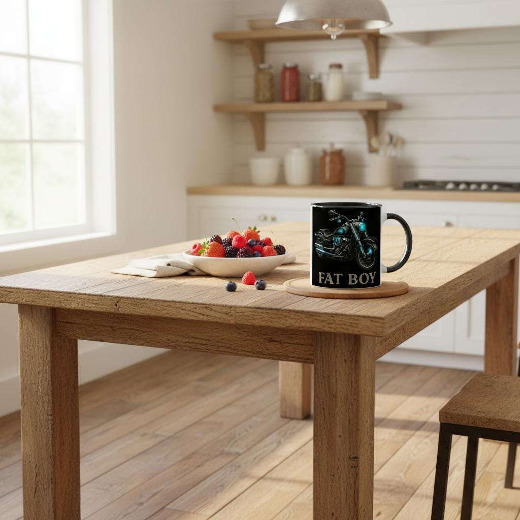 Harley Fat Boy Motorrad Tasse – Classic Cruiser Bike Design | Biker Mug | Motorcycle Art | Geschenk für Harley-Fans