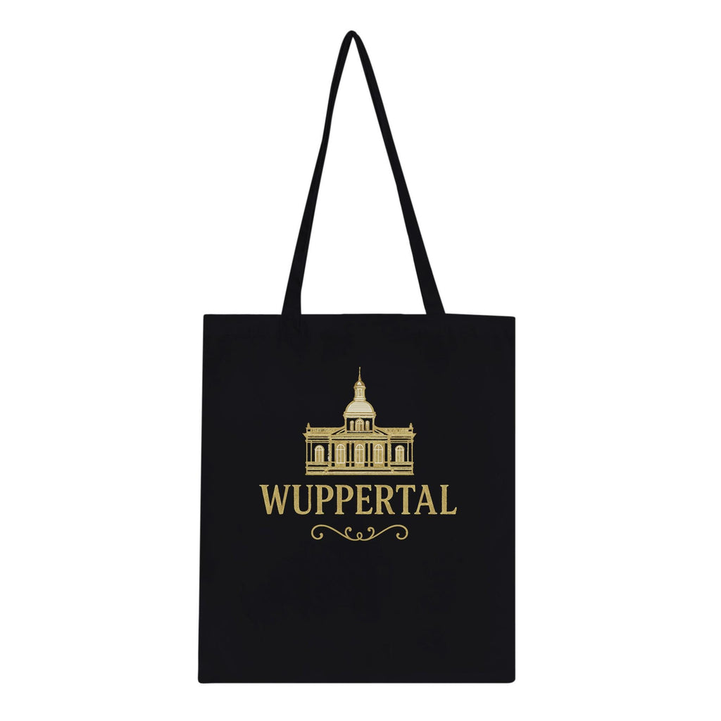 Wuppertal Tote Bag – Schwarze Premium Stofftasche mit Gold Print | Geschenk für Wuppertal Fans | Wiederverwendbare Einkaufstasche