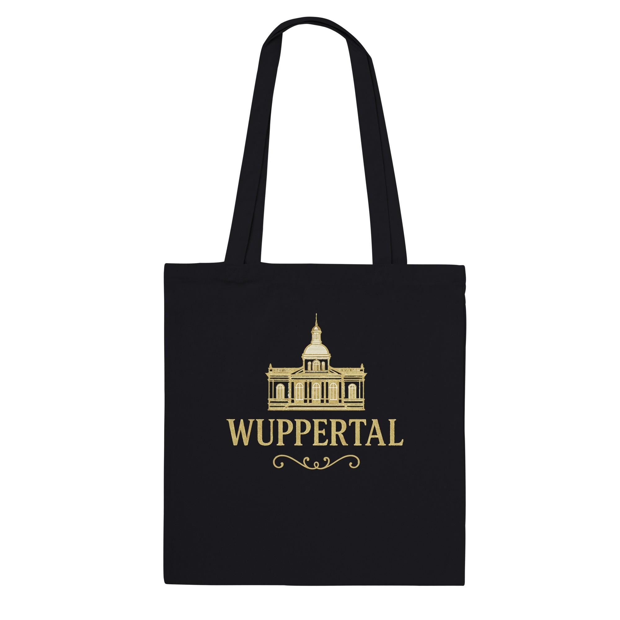Wuppertal Tote Bag – Schwarze Premium Stofftasche mit Gold Print | Geschenk für Wuppertal Fans | Wiederverwendbare Einkaufstasche