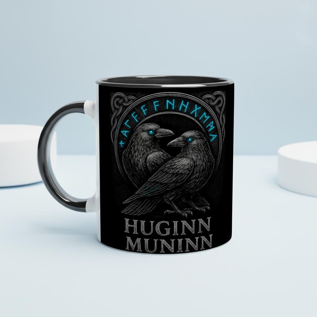 Huginn & Muninn – Odins Raben Motiv | Nordische Mythologie Illustration | Viking Raven Artwork | Black Edition