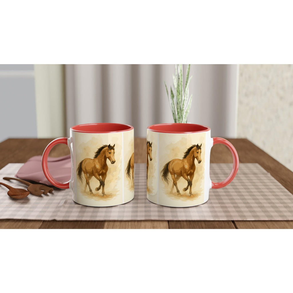 Pferde Aquarell Tasse – 3-fach Rundum Motiv | 11oz Keramiktasse mit elegantem Pferde-Design | Geschenk für Reiterinnen & Pferdefans