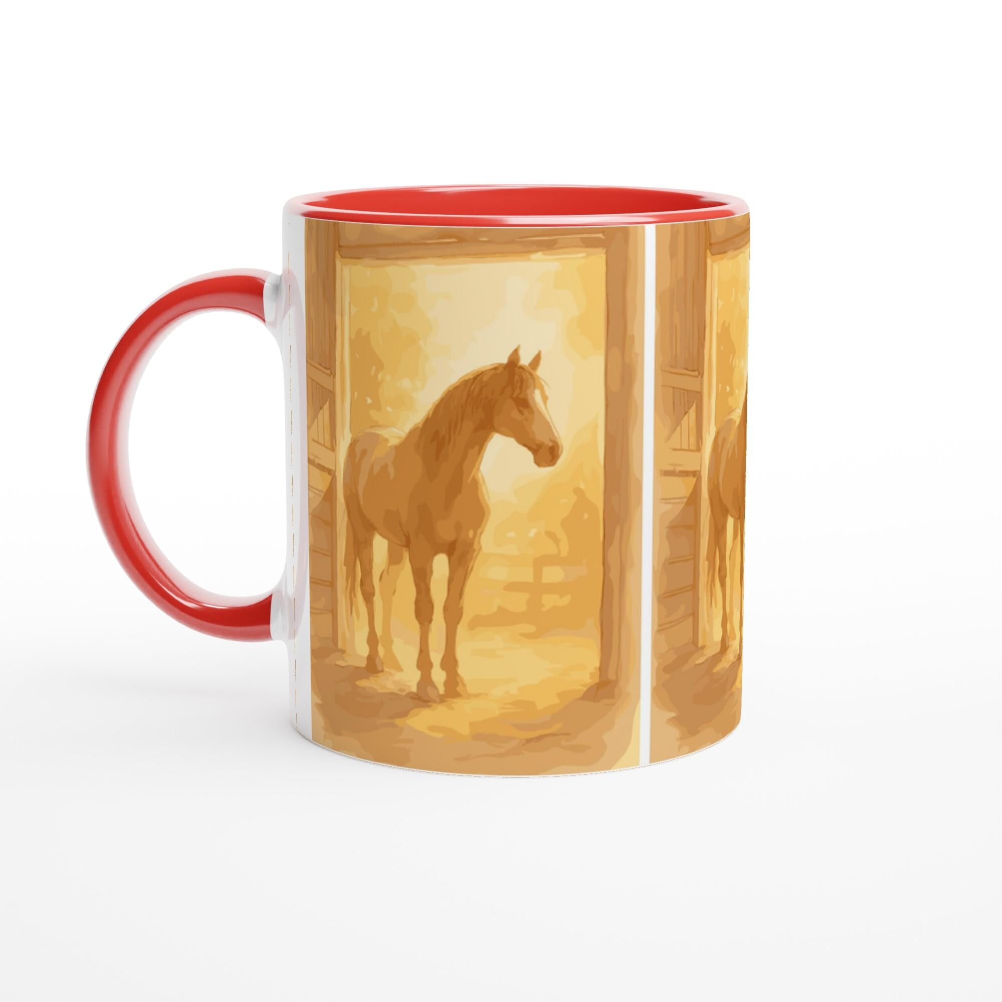Pferde Tasse – Goldenes Stallmotiv | Warmes Pferdekunst-Design | Geschenk für Reiter & Pferdeliebhaber | Horse Mug with Stable Scene