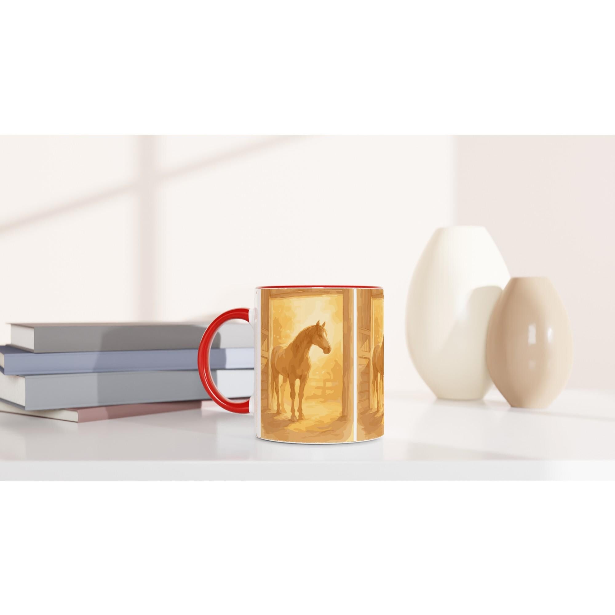 Pferde Tasse – Goldenes Stallmotiv | Warmes Pferdekunst-Design | Geschenk für Reiter & Pferdeliebhaber | Horse Mug with Stable Scene