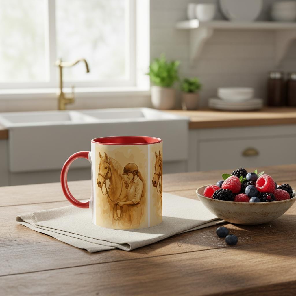 Verbunden im Training – Reiterin & Pferd Aquarell | Pferdeliebhaber Geschenk | Warmes Reitsport-Motiv