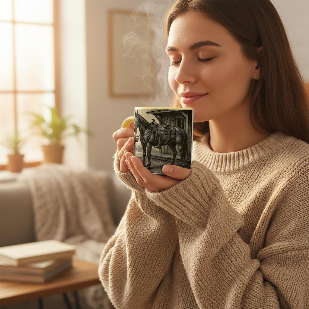 Saddlebreak Moment – Westernpferd Tasse • Vintage Horse Mug • Geschenk für Westernreiter • Ranch Cowboy Decor • Sattel