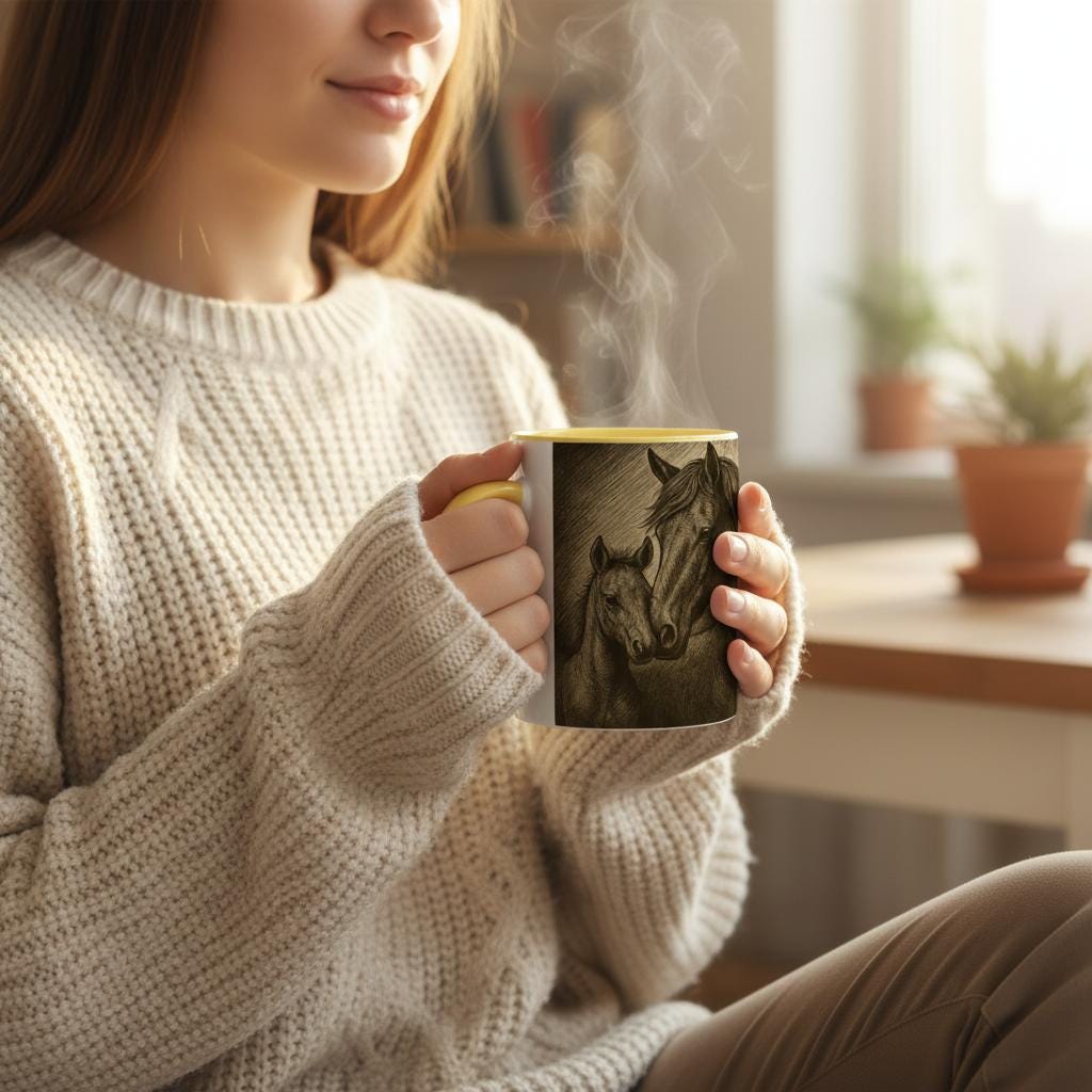 Mother’s Grace – Stute Fohlen, Pferdekunst Tasse Geschenk für Reiterinnen & Pferdeliebhaber